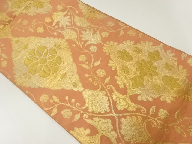 アンティーク　花唐草模様織出し袋帯（材料）